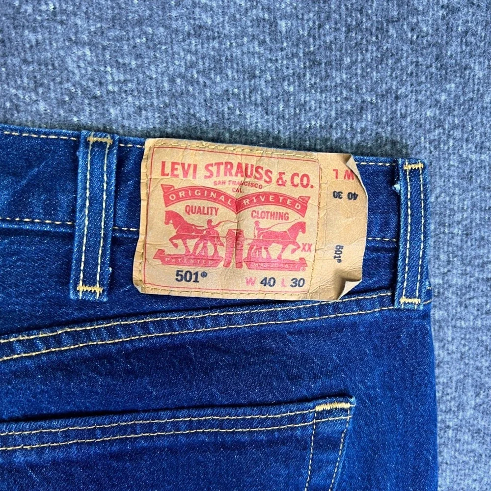 Levis 501 Jeans‎ Mens 40x30 Dark Blue Classic Original Straight Button Fly Denim